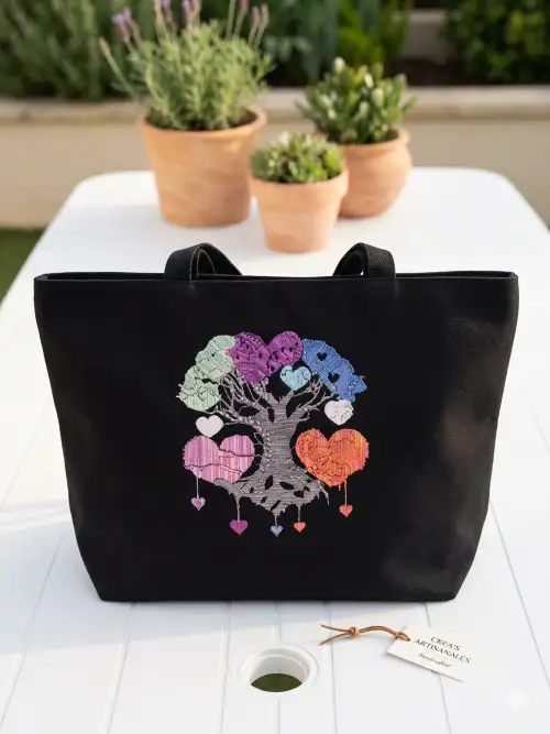 Tote bag arbre de vie aux cœurs